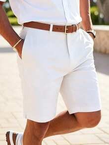 Manfinity Homme Men's Solid Color Casual Shorts With Pockets - White - View 3