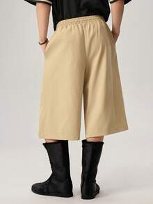 Vaulklash Men's Solid Color Drawstring Waist Casual Versatile Daily Wear Shorts - Khaki - View 4