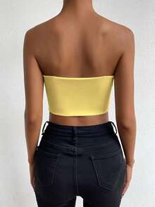Allurite Ladies' Solid Color Simple Style Daily Strapless Top - Yellow - View 3