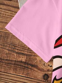 THE POWERPUFF GIRLS X SHEIN Conjunto informal de camiseta de manga corta con estampado de dibujos animados y pantalones cortos para niña joven - Blanco - Ver 4