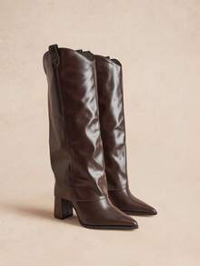 Rosivie Fashion Maillard Brown Pants Boots Pointed Thick High Heel Women's Boots - Brown - View 3