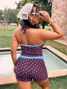 Swim Mod Plus Size Polka Dot Print Tankini Set - Multicolor - View 2