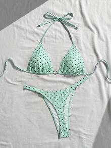 Swim Mod 26SS 春夏度假海灘高端性感波點比基尼泳衣兩件套 - 薄荷藍 - 查看 5