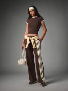 MISSGUIDED Contrast Ringer Crop T-Shirt With Crew Neck Cap Sleeve Slim Fit Casual Everyday Style - Multicolor - View 3
