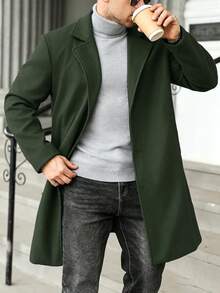 Manfinity Homme Abrigo casual de manga larga con cuello moteado de unicolor para hombre talla grande - Verde militar - Ver 5