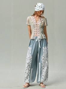 SoleilVie 女款蕾絲拼接休閒百搭日常穿著襯衫 - 彩色 - 查看 7