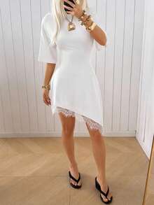 SHEIN EZwear 女士白色针织修身连衣裙 - 白色 - 查看 5