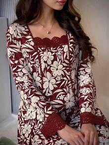 Al Najma Women's Floral Print Fashion Party & Travel Arabian Dress - Burgundy - View 1