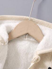 SHEIN Explorewe 男童休閒幾何圖案布料恐龍刺繡連帽拉鍊長袖衛衣，保暖內裡，舒適簡約，秋冬款 - 杏色 - 查看 7