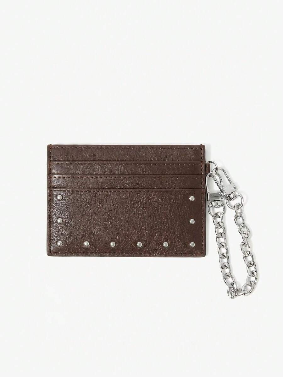 Viva Strut 1pcs Rivet Decoration Multi-Card Card Clip, Metal Chain Buckle, Tcool Wind Bag Pendant Wallet - Brown coffee - View 1