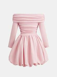 SHEIN Young Girl Casual Fairy Princess Elegant High-End Street Style Solid Color Fitted A-Line Dress, Pink, Suitable For Weddings, Parties, Autumn - Multicolor - View 6