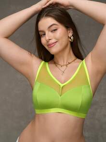 Esseday Wireless No-Padding Curve Bralette Minimalism Plus Size Wire-Free Bra Apple Color - Green - View 5
