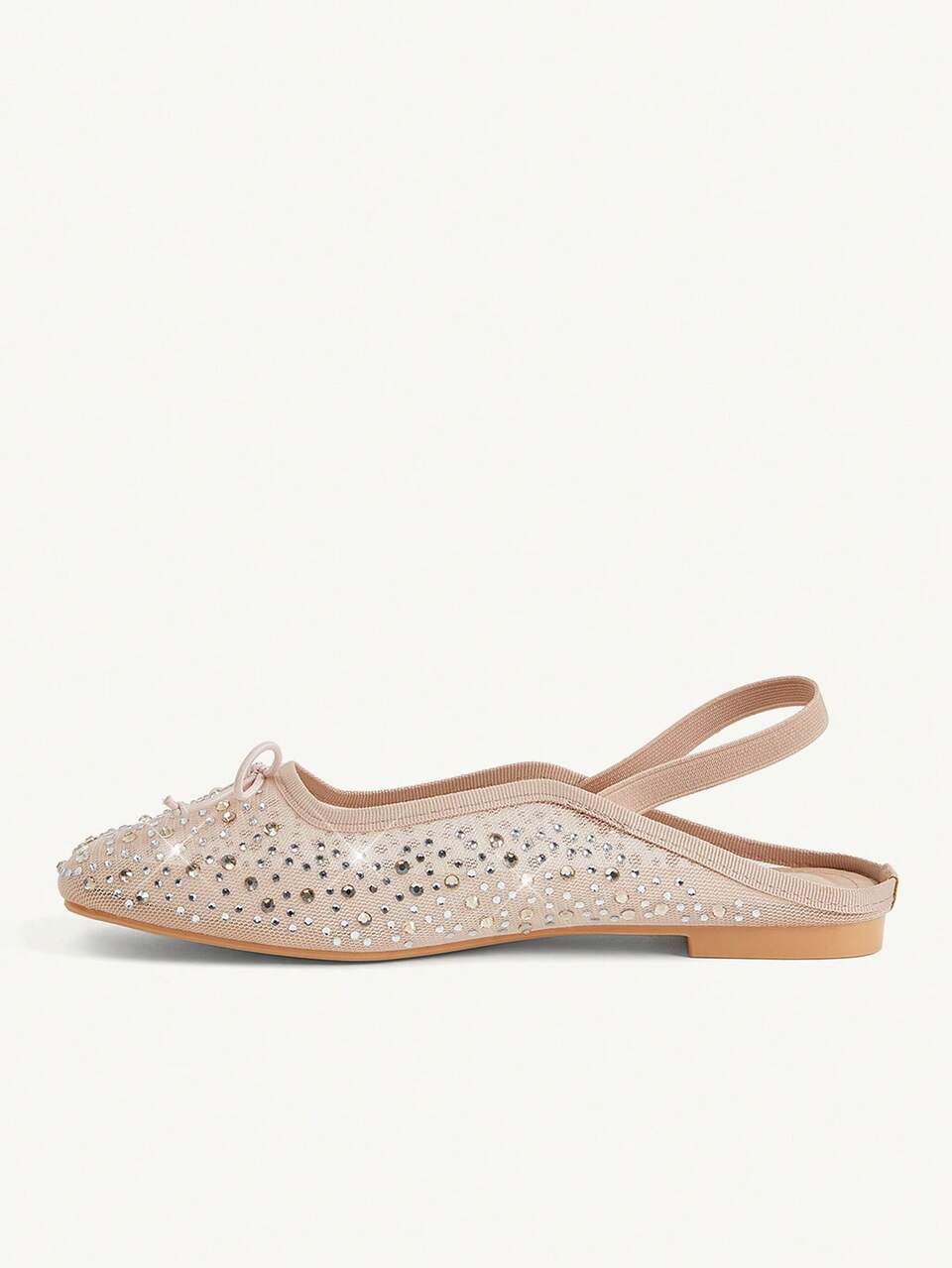 CUCCOO CHICEST Women Shoes Spring And Summer Fashion Apricot Full Diamond Mesh Yarn Small Bow Back Elastic Band Flat Bottom Mules Women's Shoes Elegant Fashion Comfortable