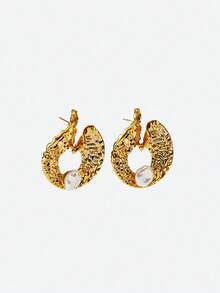 Opalesca Orecchini a cerchio da donna, accessori per abiti, stile "old money", accessori da sposa/matrimonio, stile "fairycore"/fate, perle, metallici/testurizzati, autunnali/invernali, eleganti, per mamma/donna/ragazza/madre, premium, vintage, a strati - Oro giallo - Visualizzare 4