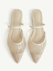 CUCCOO CHICEST French Gentle Style Mesh Yarn Closed Toe Slippers, Low Vamp Flat Bottom Wear Shoes, Elegant Versatile Commuting Slouchy Shoes Fall Shoes - Champagne - View 1