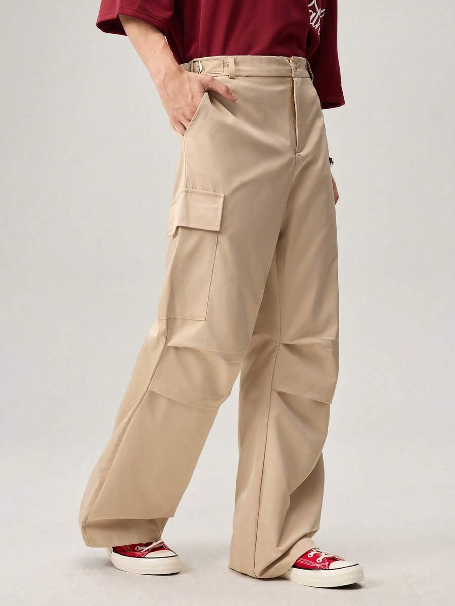 Herren Khaki Cargo-Hose mit Mehreren Taschen, Cargo-Hose, Weite Hose, Streetwear, Weite, Vielseitige Doppelt Gefaltete Verstellbare Gerade Bein Lässige Hose Herren Cargo-Hose Herren Cargohose Utility-Hose Khaki Cargo-Hose Herren Cargo-Hose - Khaki - Übersicht 1