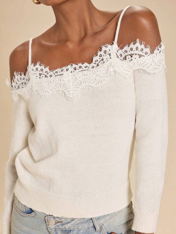 Travachic Elegant Lace Long Sleeve Knit Top