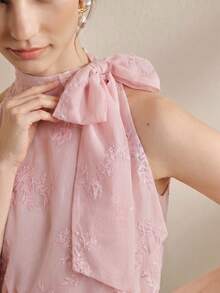 Anewsta 春夏優雅重工刺繡設計高端綁帶細節女款洋裝 - 粉色 - 查看 2
