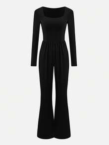 Nuvra Women's Elegant Solid Color Flared Jumpsuit For Commuting - Black - View 10