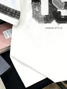 Manfinity Hypemode Men's Letter Print Casual Versatile Daily Wear T-Shirt - Black and White - View 5