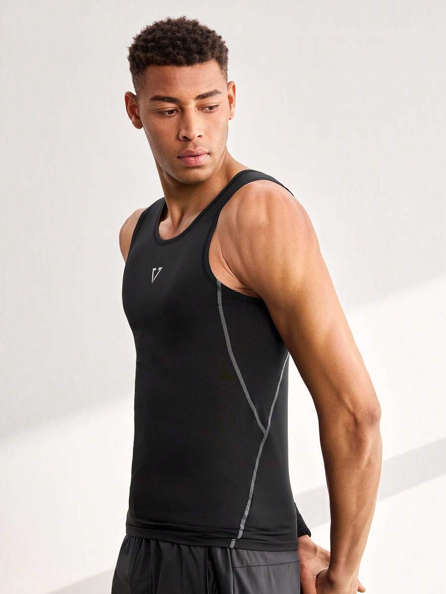 Driftmere Men's Minimalist Casual Sleeveless Sports Workout Running Crew Neck Compression Tank Top, Gym Black - Black - View 1