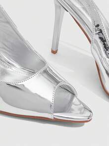 CUCCOO SZL حذاء كعب عالي فضي للنساء بتصميم Slingback وكعب رفيع وفتحة أصابع - فضي - مشاهدة 5