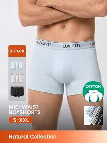LUVLETTE 3-Pack Cotton Mid Rise Printed Letter Webbing Men's Boxer Briefs-Black - Multicolor - View 1