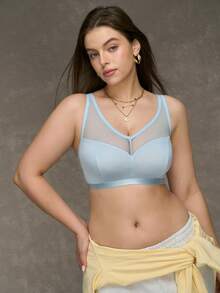 Esseday Bralette sin relleno con curva minimalista, talla grande, sin aros, azul claro - Celeste - Ver 4