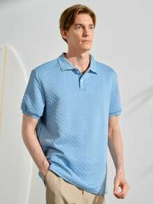 VeloEdit Herren Einfarbiges Lässig Vielseitiges Pendler Kurzarm Poloshirt - Babyblau - Übersicht 5