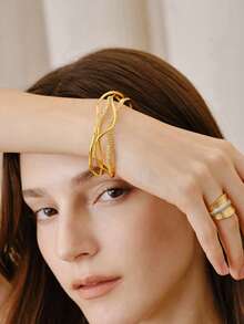 Opalesca Gold Geometric Double Wrap Ladies Bracelet - Gold - View 5