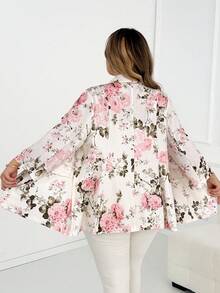 SHEIN CURVE+ 大尺碼女款薄款西裝外套，適合四季商務休閒女裝外套西裝外套，花卉印花花卉西裝外套，秋冬適用 - 彩色 - 查看 2
