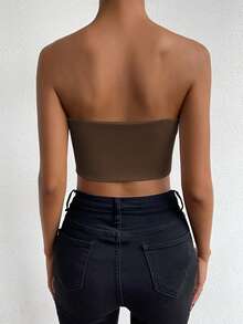 Allurite Blusa de mujer sin mangas ni tirantes en unicolor para verano - Café integral - Ver 2