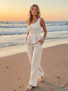 Sylviya Casual Women's Summer Vacation Sleeveless Top And Pants 2 Pieces Set - Multicolor - View 6