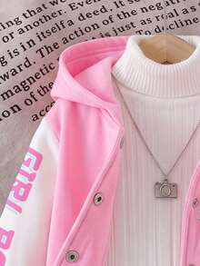 SHEIN 1件少女休閒可愛街頭風粉色長袖連帽外套，女孩團體/星星印花，保暖內裡，適合四季穿著，適用日常/外出/返校/各種場合 - 彩色 - 查看 6
