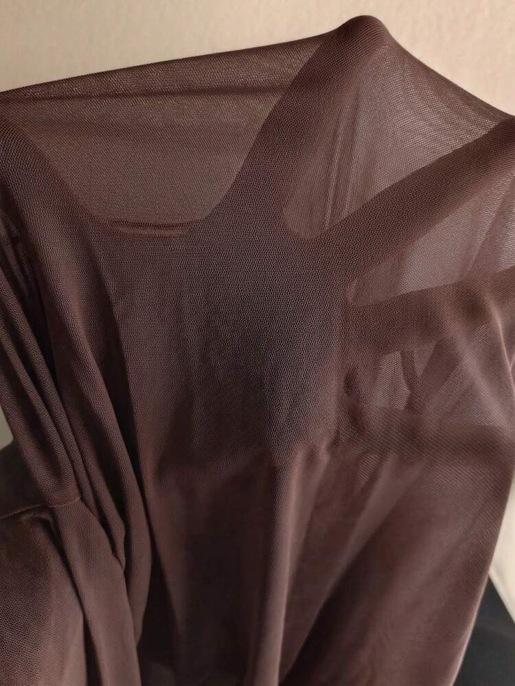 Bonvoyette Women's Solid Color Minimalist Batwing Sleeve Cover Up - Brown - View 4