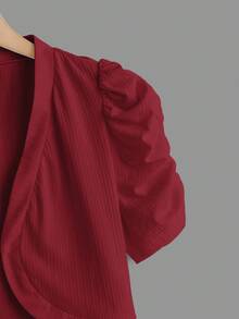 SHEIN Clasi 大尺碼花瓣袖前開襟短版夾克 - 酒紅色 - 查看 3