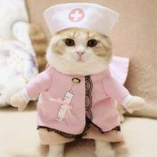 PETSIN 1 PC Halloween Pet Nurse Costume Cosplay With A Hat, Cat And Small Dog In Two Pieces Clothing - Pink - View 5