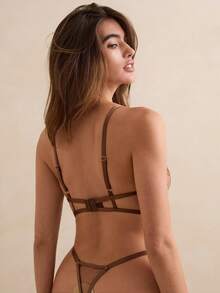 Charlaine French Style Romantic Embroidery Sexy Lingerie Set, Sophisticated 2 Pieces Set - Coffee Brown - View 2