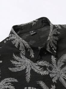 Genlund 男士時尚休閒度假風短袖襯衫，附仿刺繡設計 - 黑色 - 查看 4
