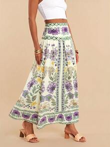 Travachic Spring/Summer Vacation Woven Printed Women's Skirt Beach Vacation Purple Floral Boho - Multicolor - View 1