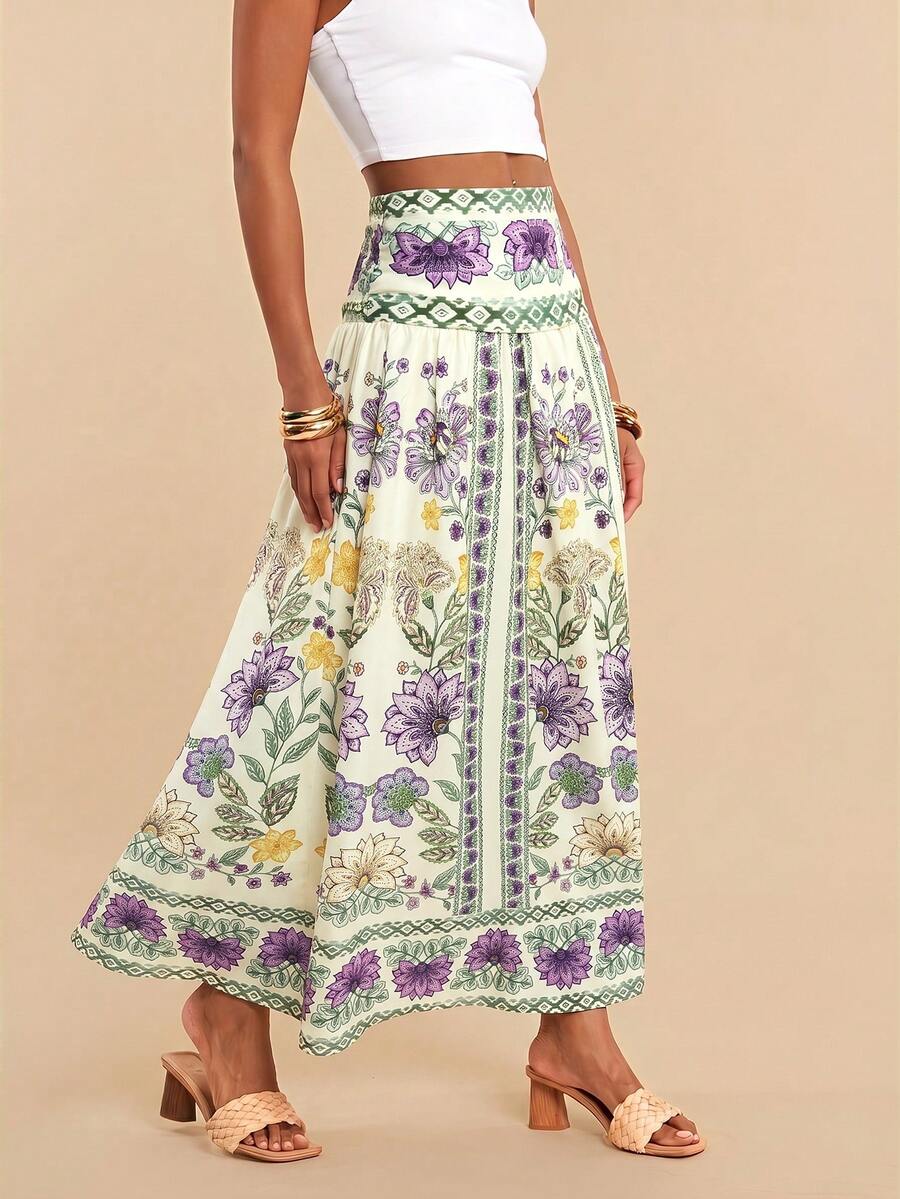 Travachic Spring/Summer Vacation Woven Printed Women's Skirt Beach Vacation Purple Floral Boho - Multicolor - View 1