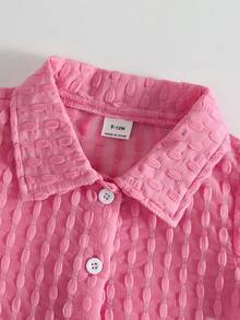 SHEIN Playful Pals 女嬰假日風紋理布料短袖上衣+短褲+吊帶連身衣3件套 - 玫紅色 - 查看 6