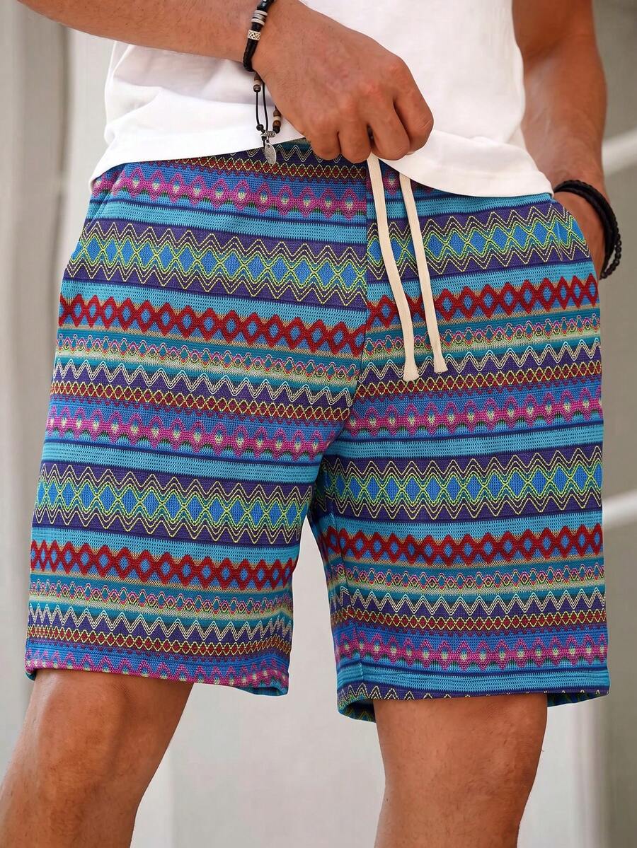 Manfinity RSRT Men's Colorful Striped Drawstring Waist Casual Shorts, Versatile And Fashionable - Multicolor - View 1