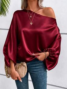 SHEIN 女款純色單肩休閒百搭日常旅行襯衫 - 酒紅色 - 查看 3