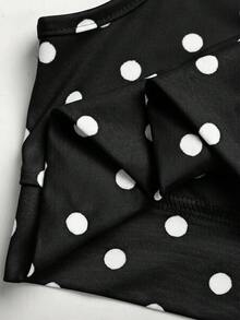 SHEIN 青少年女孩針織黑白波點印花三件套長袖立領拉鍊上衣 - 黑色 - 查看 10