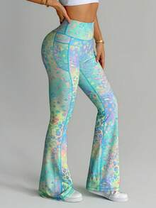 Velisys Velisys Seamed Colorful Leopard Print Flared Pants (With Pockets) - Multicolor - View 6