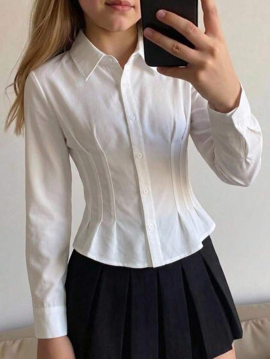 Firerie Kids Firerie Kids Tween女孩軟綿白色上衣,百褶設計與收腰剪裁,百搭上衣可單穿或層次穿搭,適合正式、休閒、日常與街頭穿著場合 - 白色 - 查看 1