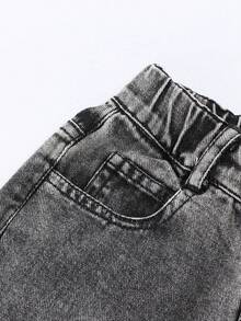 SHEIN 女童/幼童時尚雪花水洗做舊刺繡喇叭褲 - 灰色 - 查看 8