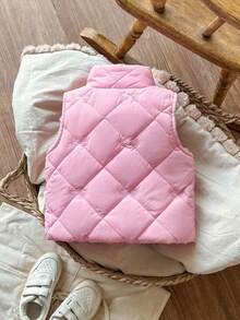 SHEIN Vintaside Kids 女嬰純色保暖內裡拉鍊休閒百搭冬季棉墊背心 - 粉色 - 查看 6