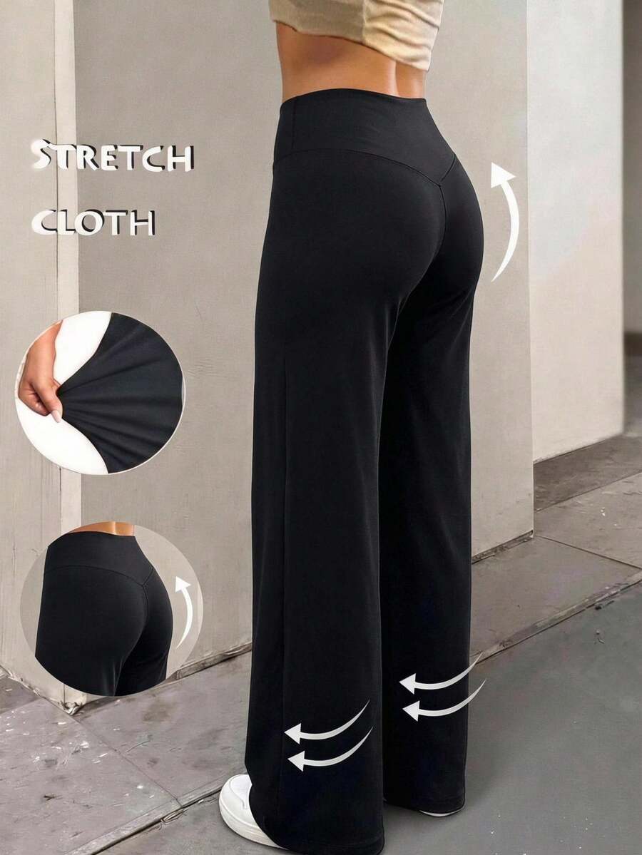 SHEIN 青少年女孩針織黑色百搭休閒長褲 - 黑色 - 查看 1